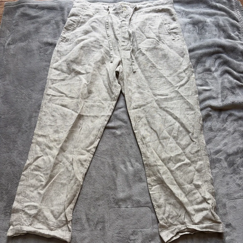 Joseph & Feiss‎ Pants Mens 36x32 (38x29) Linen Beige Stripe Lightweight Casual